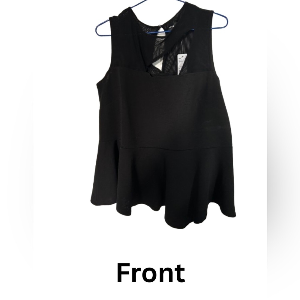 Elegant Black Sleeveless Peplum Mesh Top